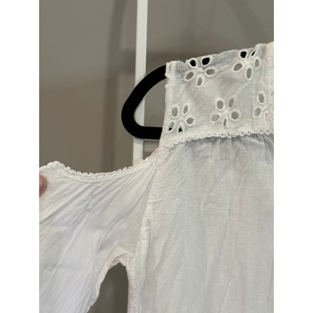 SRFashion White Cotton Eyelet Cold Shoulder Tunic M Boho Embroidered Cottagecore - Picture 3 of 8